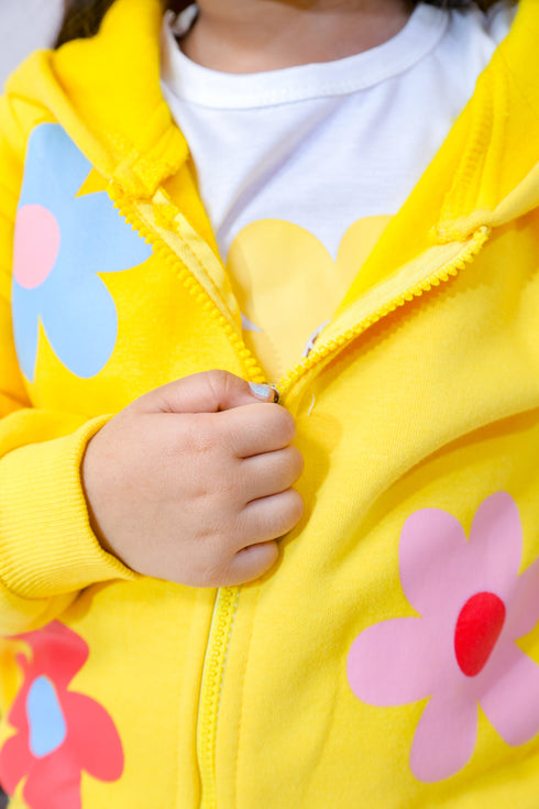 Printed Flowers 3-Piece Tracksuit - Yellow